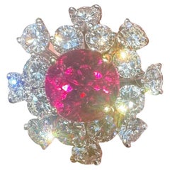Handmade 14K White Gold 5.03 Carat Diamond Round Rubelite Ring