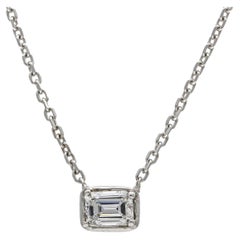 Handmade 14k White Gold Solitaire Emerald-Cut Diamond Necklace