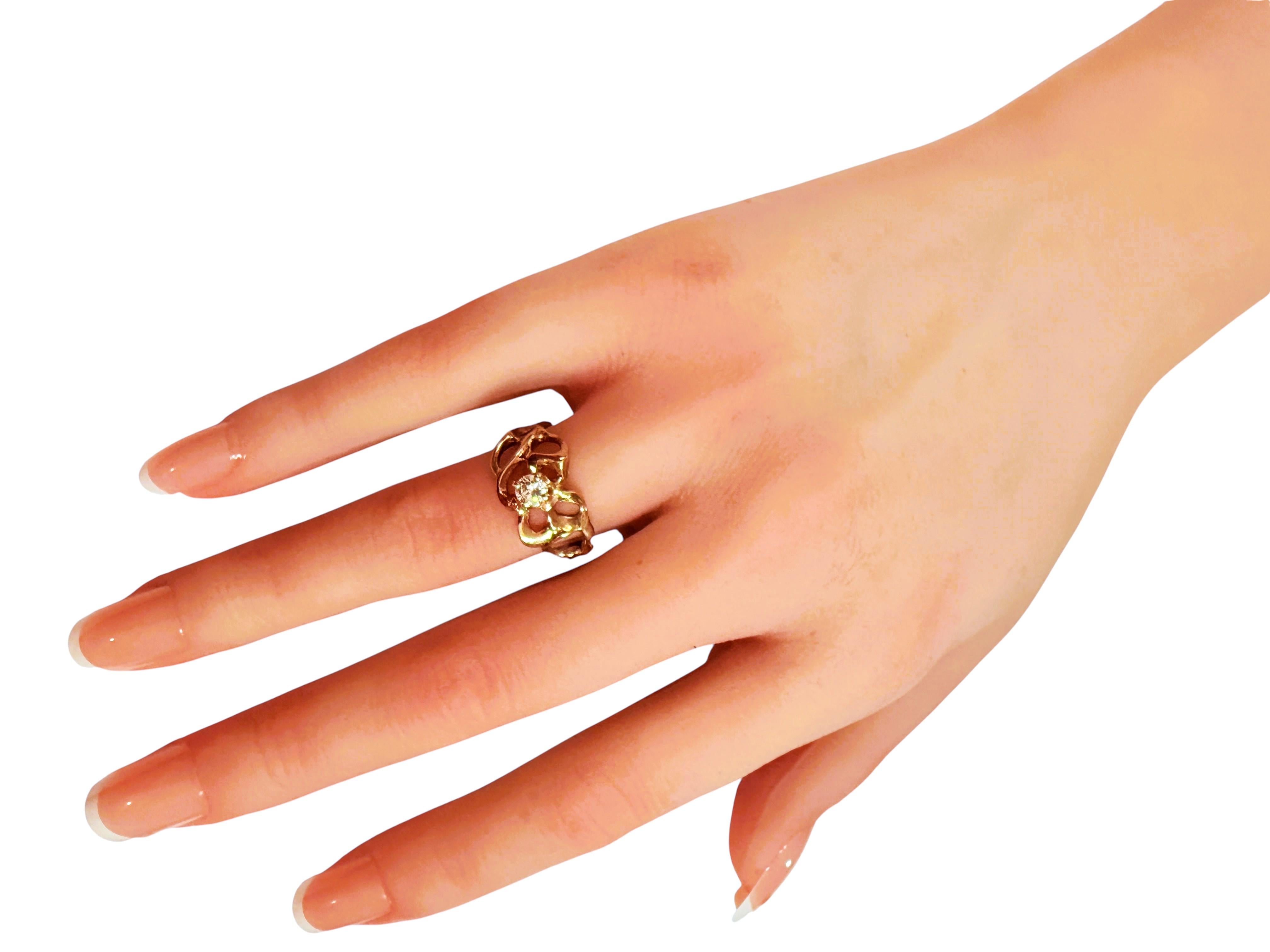 Bague moderniste brutale en or jaune 14k fait à la main avec un diamant de 0,25 carat en vente 6
