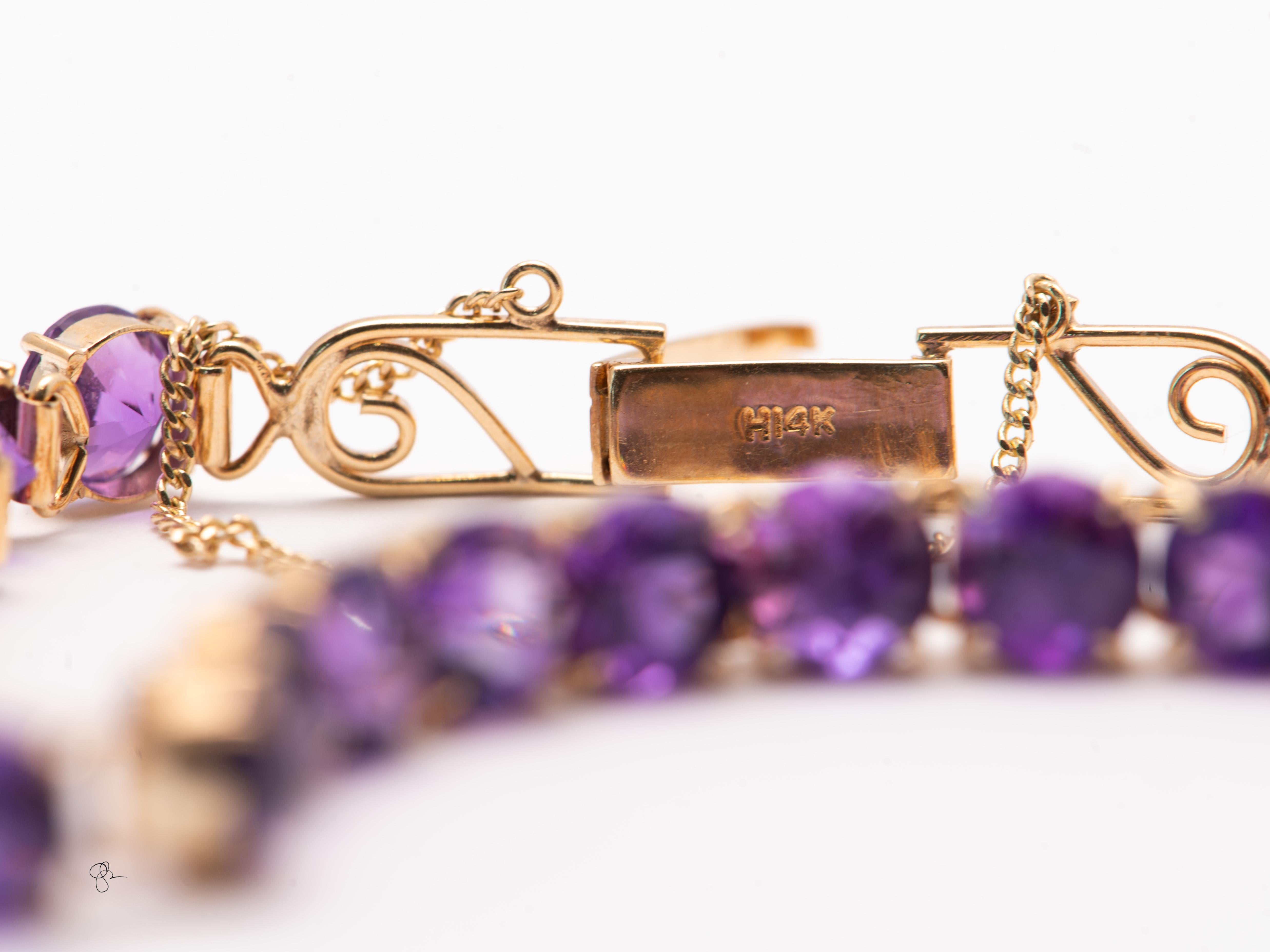 Handgefertigtes 14K Gelbgold Amethyst Tennis Style Armband 5.8mm Stones 10.3 Gramm im Angebot 1