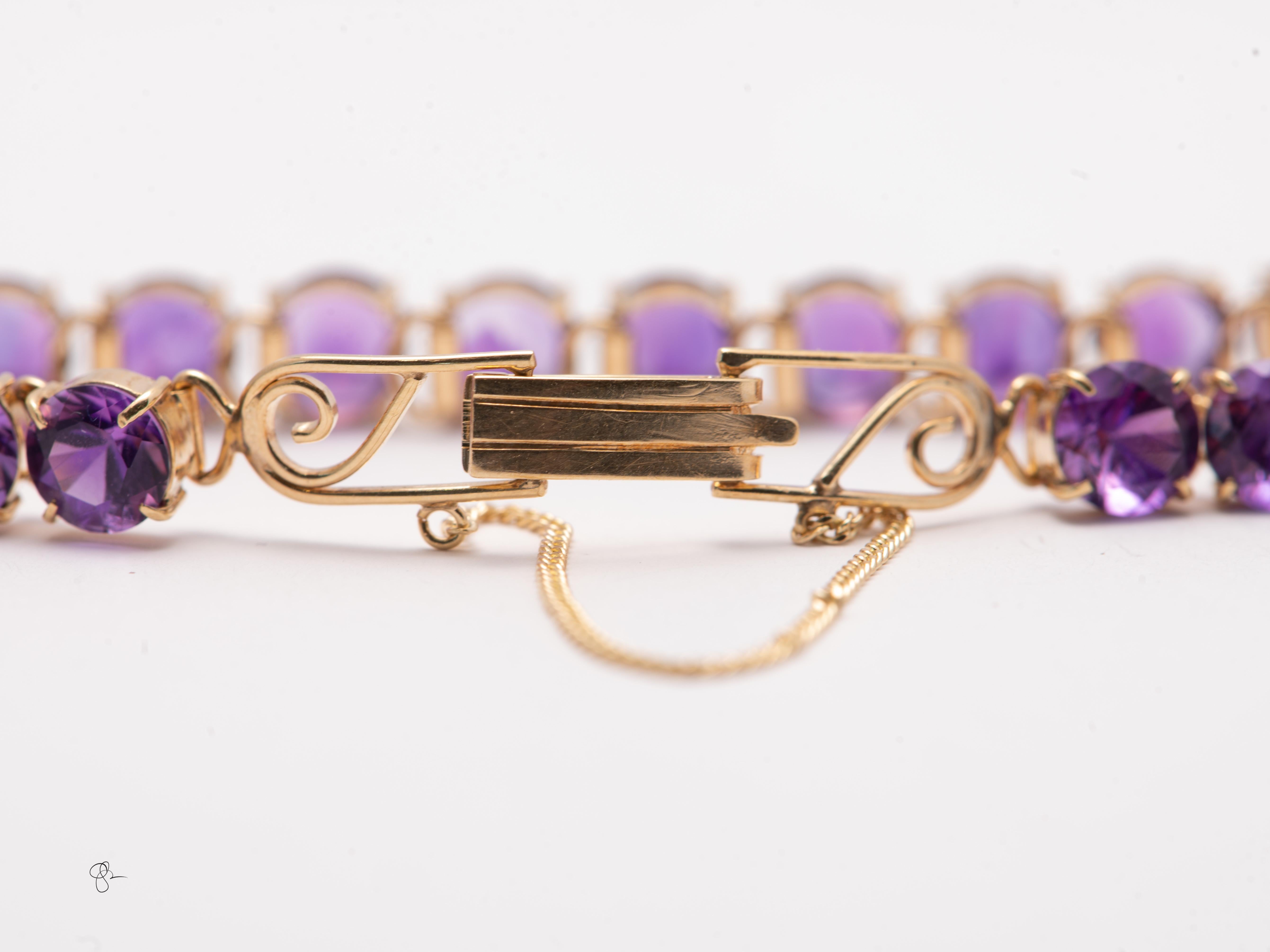 Handgefertigtes 14K Gelbgold Amethyst Tennis Style Armband 5.8mm Stones 10.3 Gramm im Angebot 3