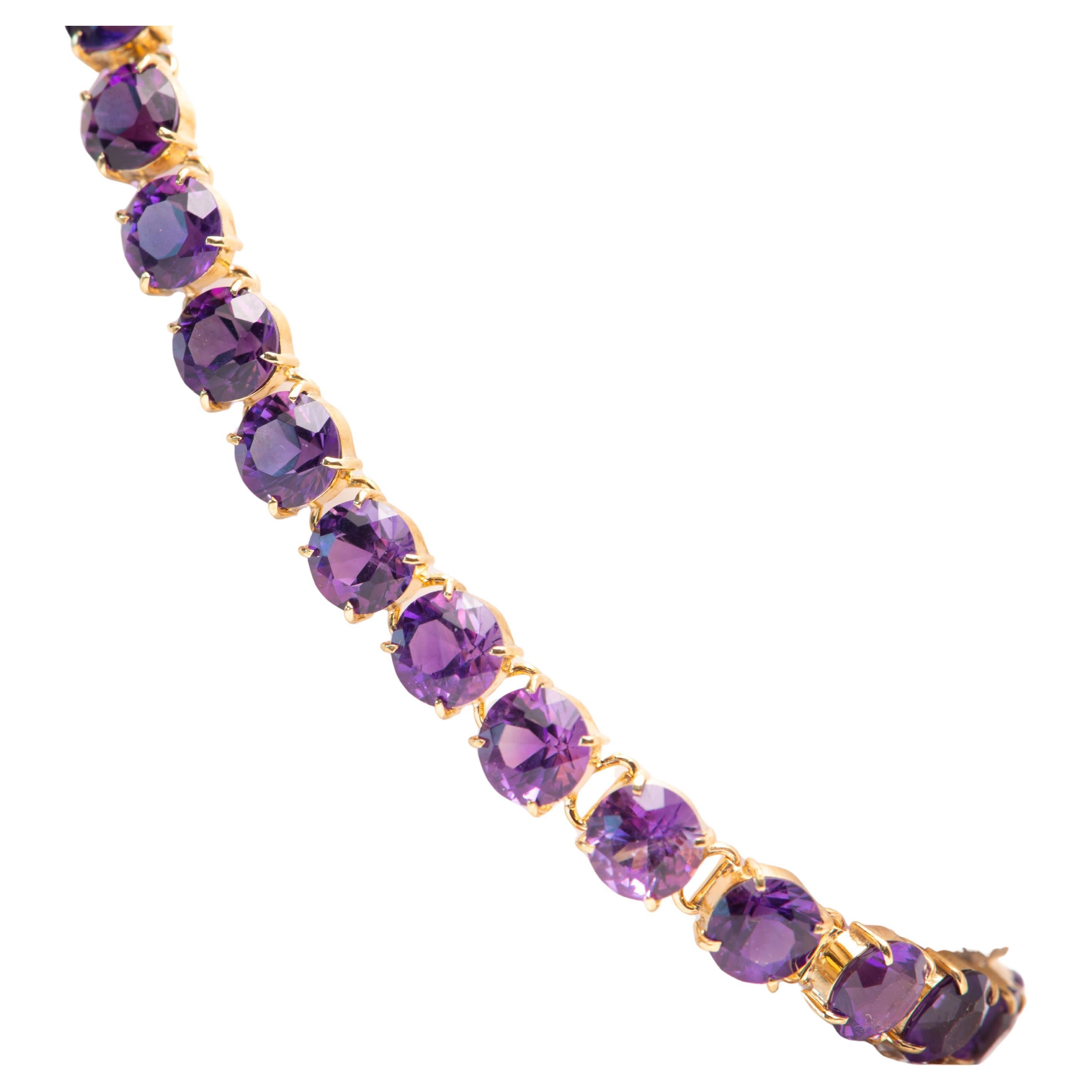 Handmade 14K Yellow Gold Amethyst Tennis Style Bracelet 5.8mm Stones 10.3 grams