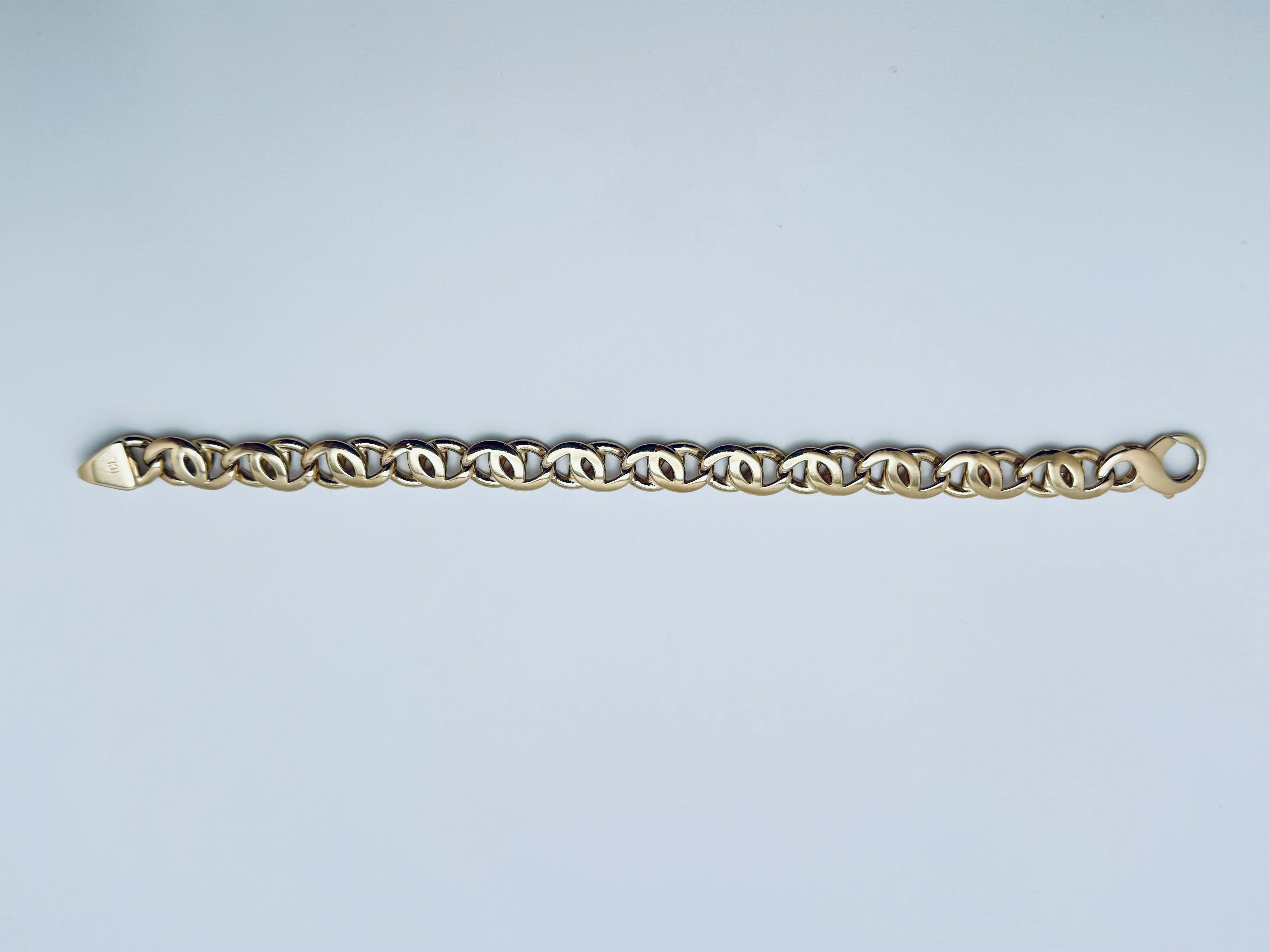 Art déco Bracelet en chaîne en or jaune 14K fait à la main en vente