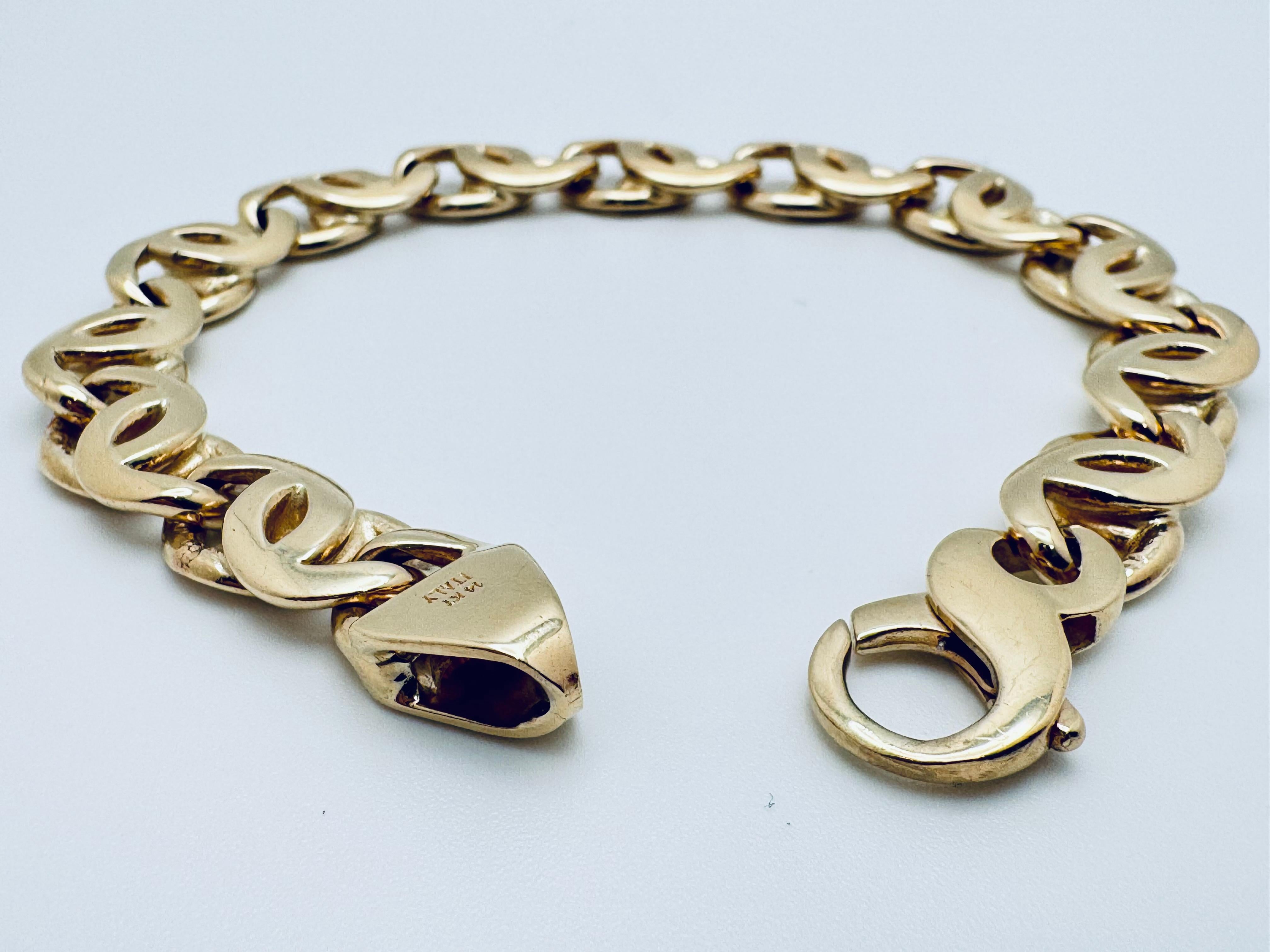 Bracelet en chaîne en or jaune 14K fait à la main en vente 3