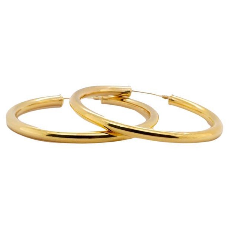 Handmade 14K Yellow Gold Ladies Hoops Earrings For Sale at 1stDibs