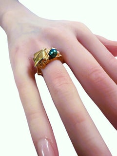Handgefertigter Ring aus 14-karätigem Gelbgold und Perle von B. W. Björn Wechstrom im brutalistischen, modernistischen Stil