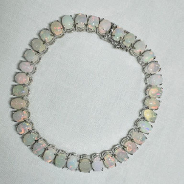 Contemporain Bracelet tennis en argent sterling 925, fait à la main, avec opale du feu de 16,45 carats en vente