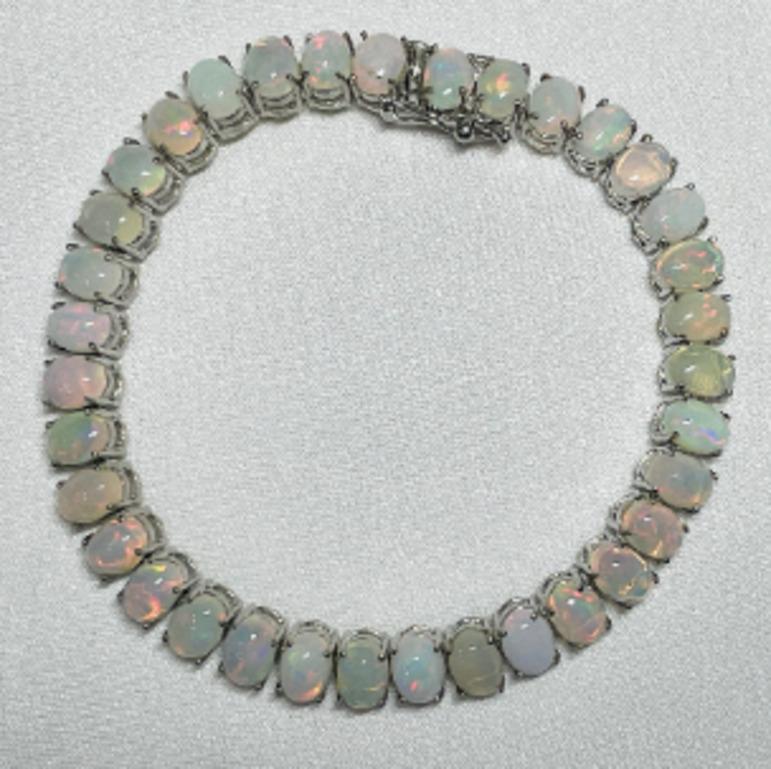 Bracelet tennis en argent sterling 925, fait à la main, avec opale du feu de 16,45 carats Neuf - En vente à Houston, TX