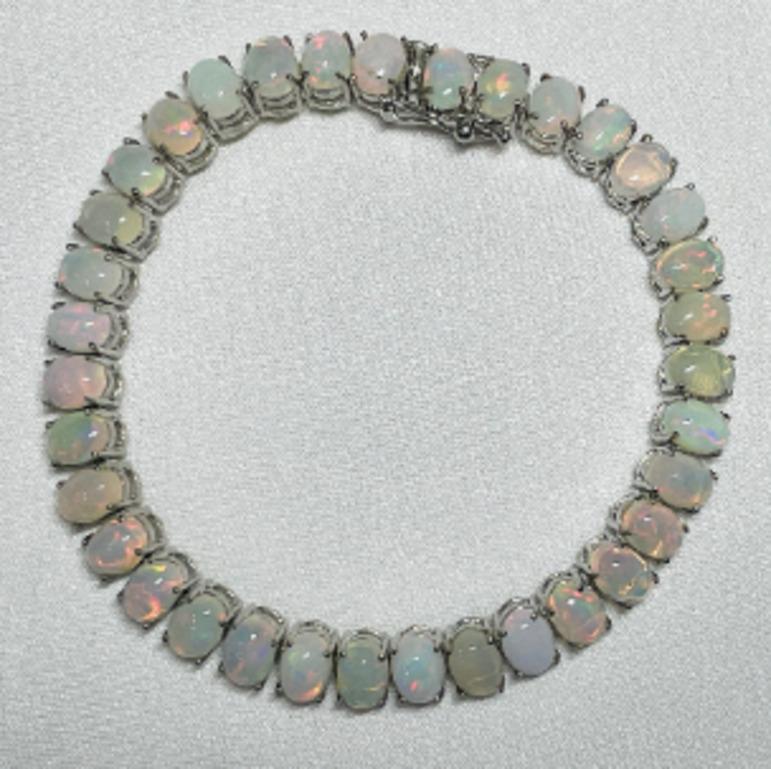 Handgefertigtes 16,45 Karat Feueropal-Tennisarmband aus 925 Sterlingsilber für Mom im Zustand „Neu“ im Angebot in New York, NY