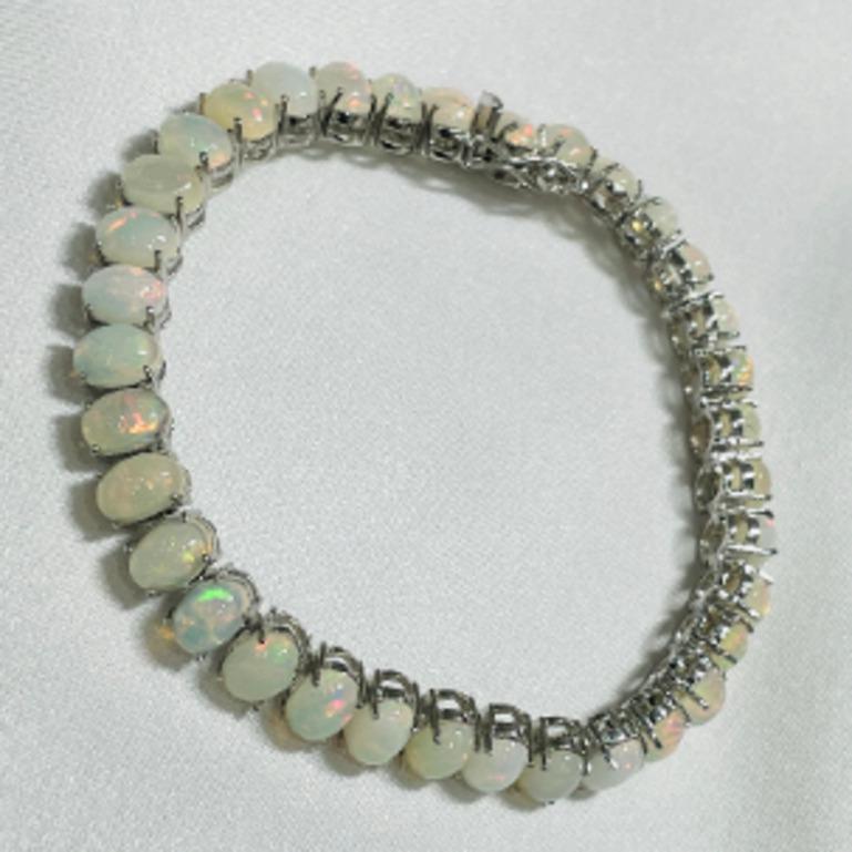 Women's Handmade 16.45 Carat Fire Opal Tennis Bracelet in 925 Sterling Silver For Sale