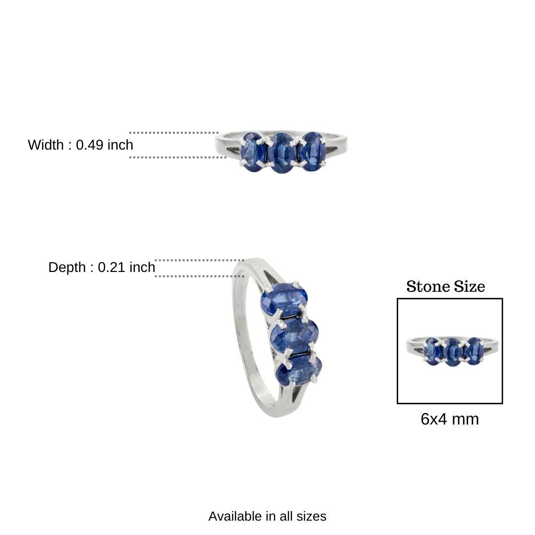 in vendita:  Anello unisex a tre pietre con zaffiro blu da 1,65 carati, fatto a mano e realizzato in argento 925. 10