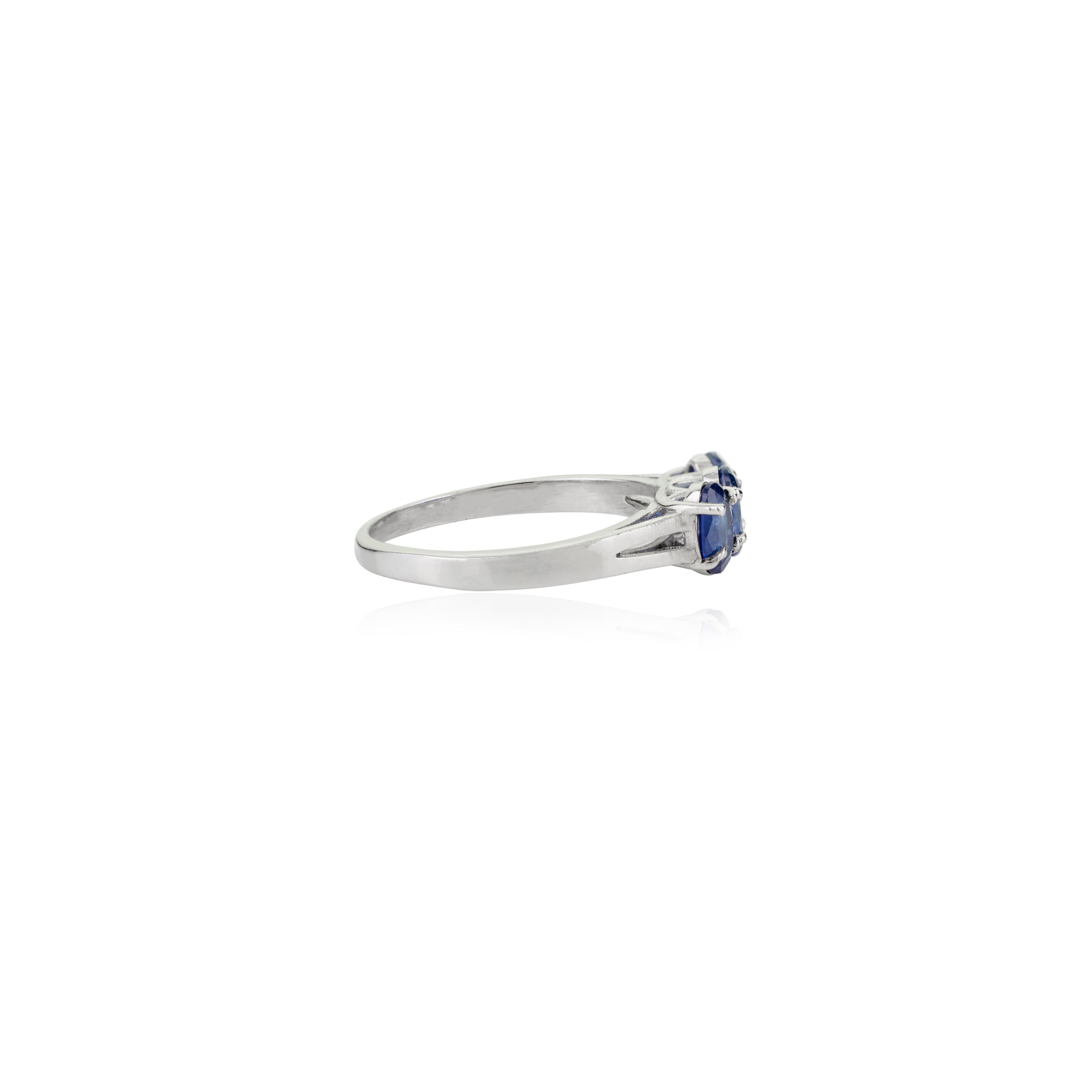 in vendita:  Anello unisex a tre pietre con zaffiro blu da 1,65 carati, fatto a mano e realizzato in argento 925. 3
