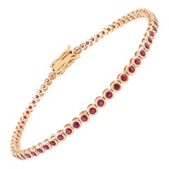 Handmade 1.65 CT Natural Round Ruby Bezel Set Tennis Bracelet in 18K Yellow Gold