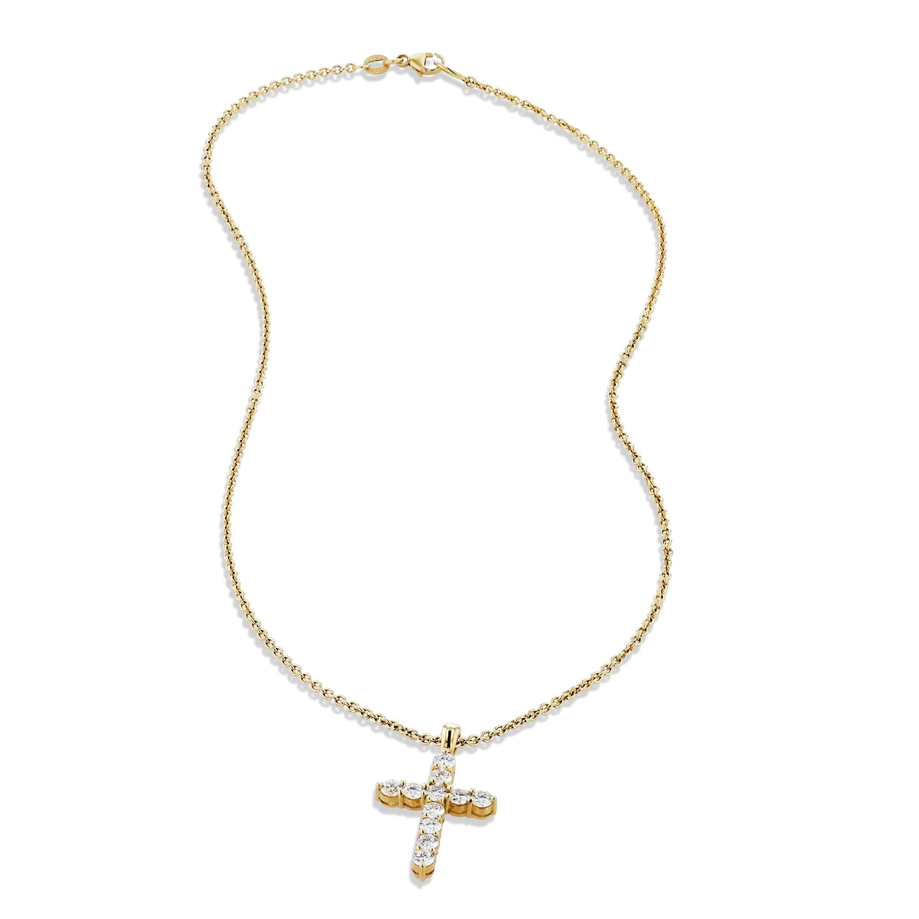 Handmade 1.68 Carat Diamond Cross Pendant Yellow Gold Necklace In New Condition For Sale In Miami, FL