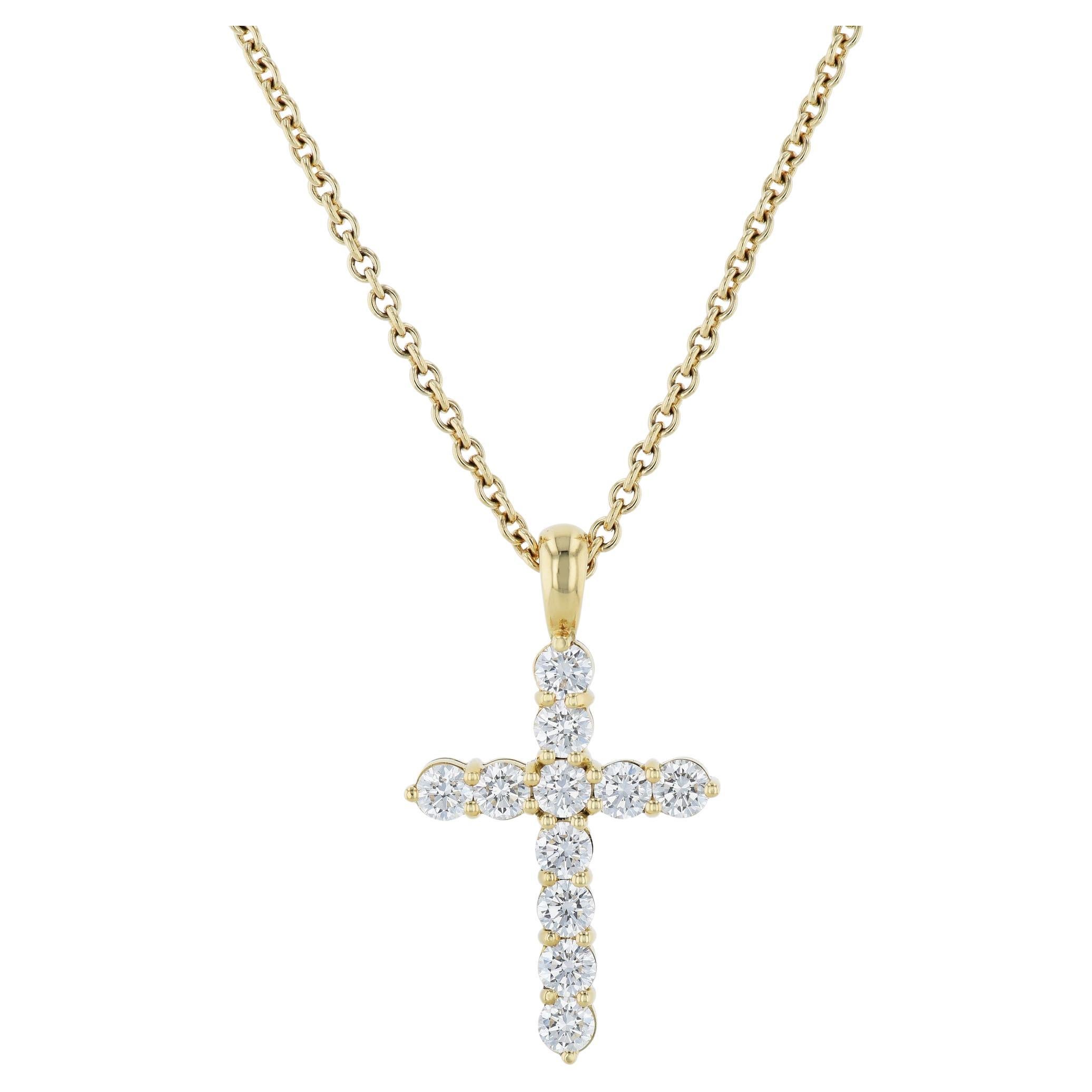 Collier pendentif croix en or jaune avec diamants de 1,68 carat, fait à la main