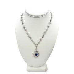 Handmade 17.17 Total Carat Sapphire and Diamond White Gold Pendant Necklace, GIA