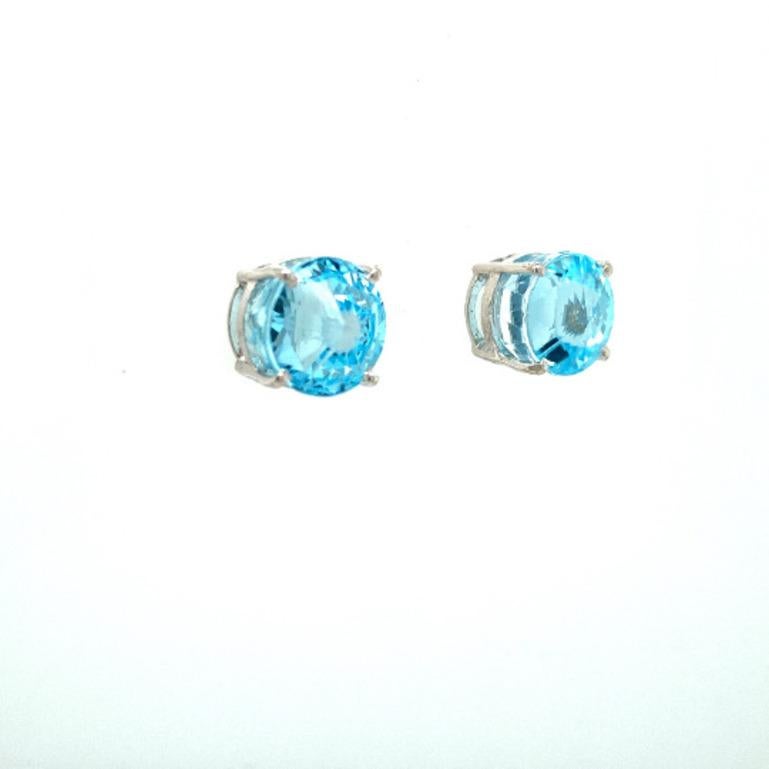 Contemporary 17.5 CTW Everyday Blue Topaz Solitaire Stud Earrings in Sterling Silver for Her For Sale
