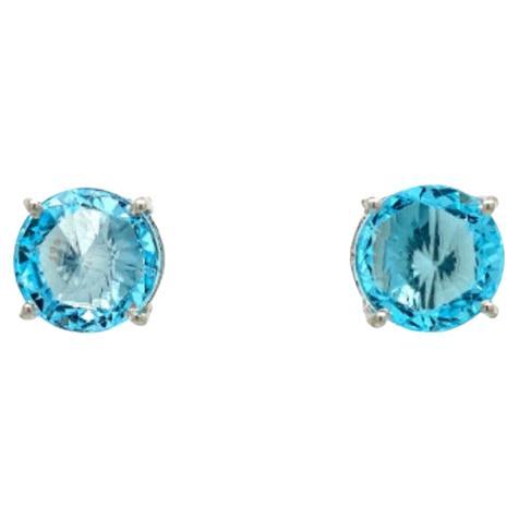 17.5 CTW Everyday Blue Topaz Solitaire Stud Earrings in Sterling Silver for Her For Sale