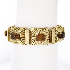 Handmade 17K Yellow Gold 20ctw Emerald Citrine Wire Link Chain Bracelet