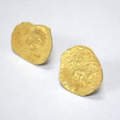 Handmade 18 Carat Gold Organic Texture Disc Earrings by Disa Allsopp