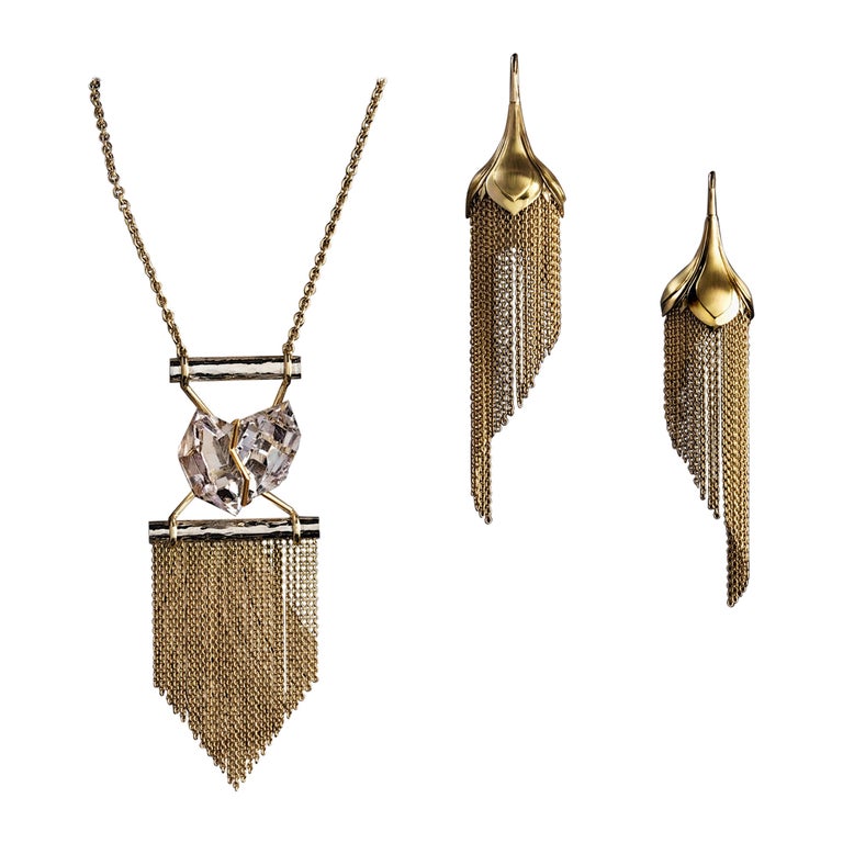 Handmade 18 Carat Gold Tassel Pendants and Matching Chandelier Drop