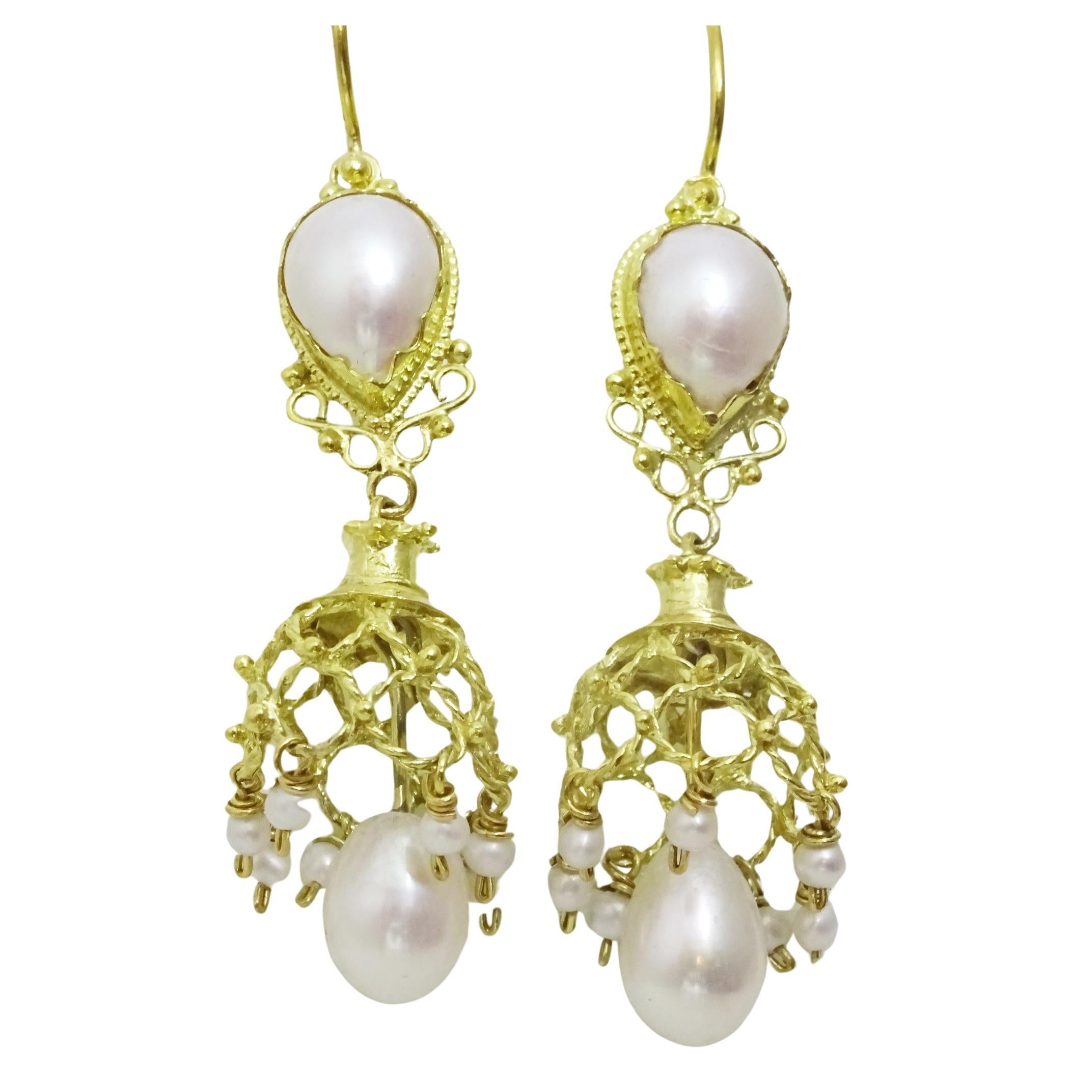 Handmade 18 Gold Earrings + Pearl