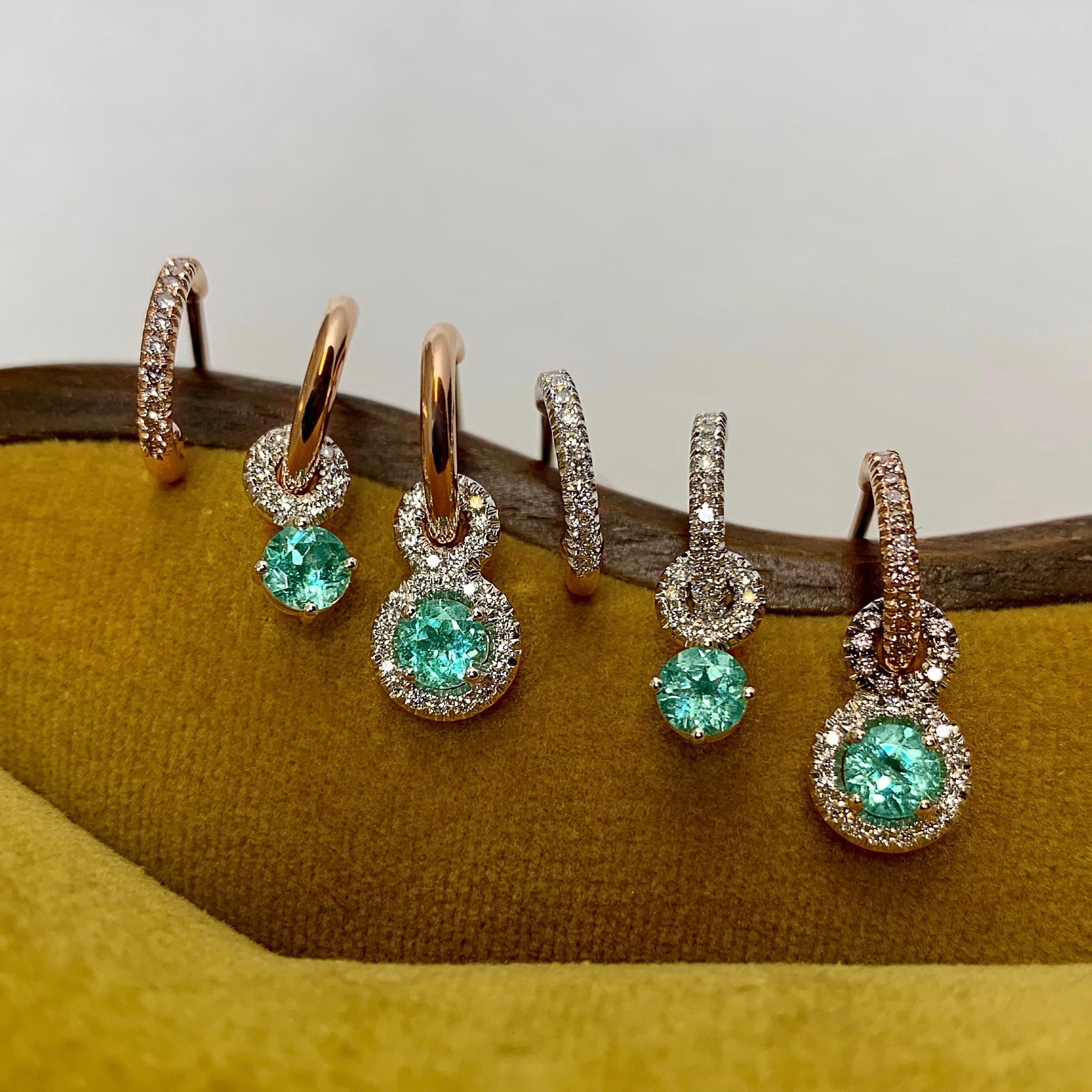 Women's Handmade 18 Karat Gold Paraïba Tourmaline Diamond Hoop Earrings