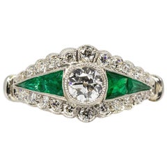 Handmade 18 Karat Gold and Platinum Diamond and Emeralds Ring