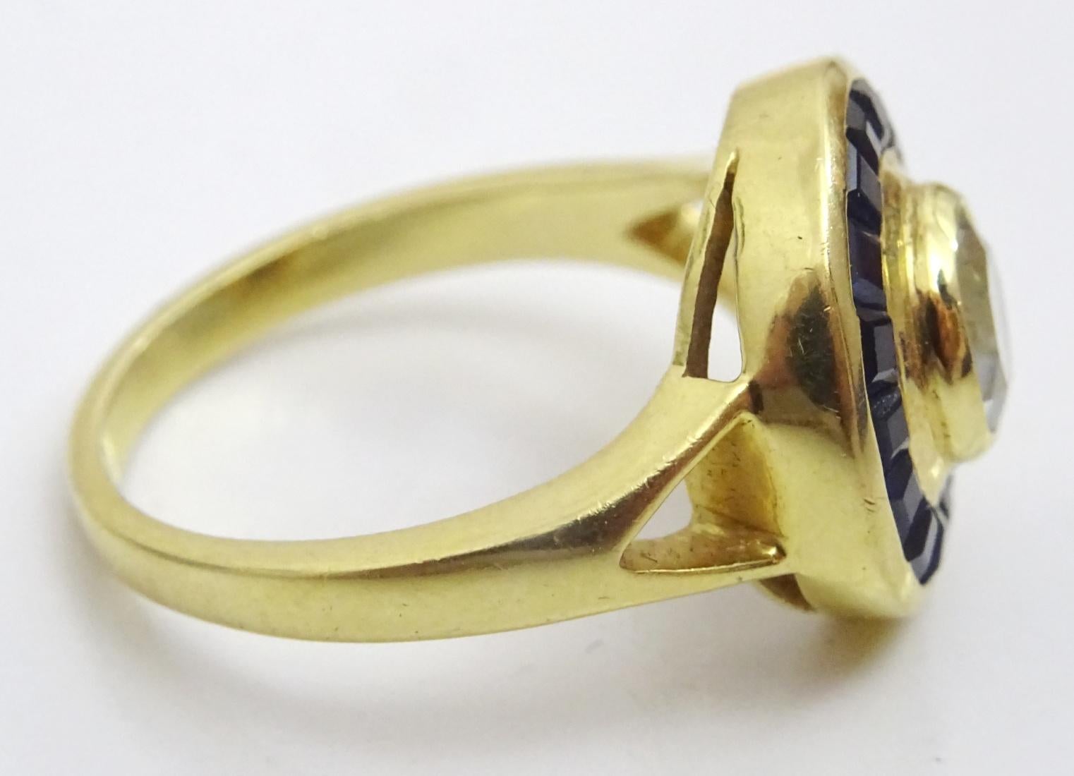 Round Cut Handmade 18 karat Gold Aquamarine and Sapphire Ring For Sale