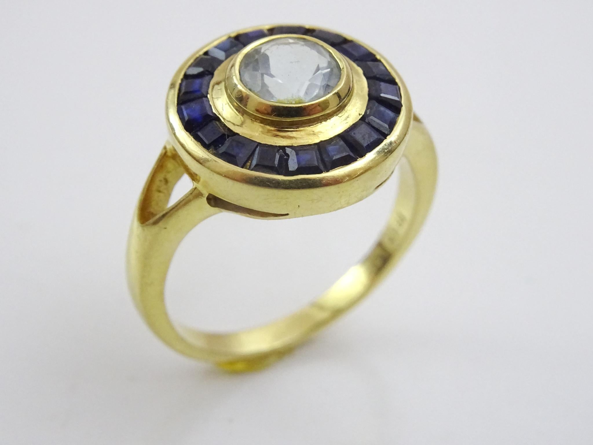Handmade 18 karat Gold Aquamarine and Sapphire Ring For Sale 1