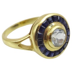 Retro Handmade 18 karat Gold Aquamarine and Sapphire Ring