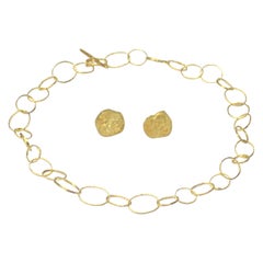 Handmade 18 Karat Gold Organic Texture Chain Necklace and Earrings Set
