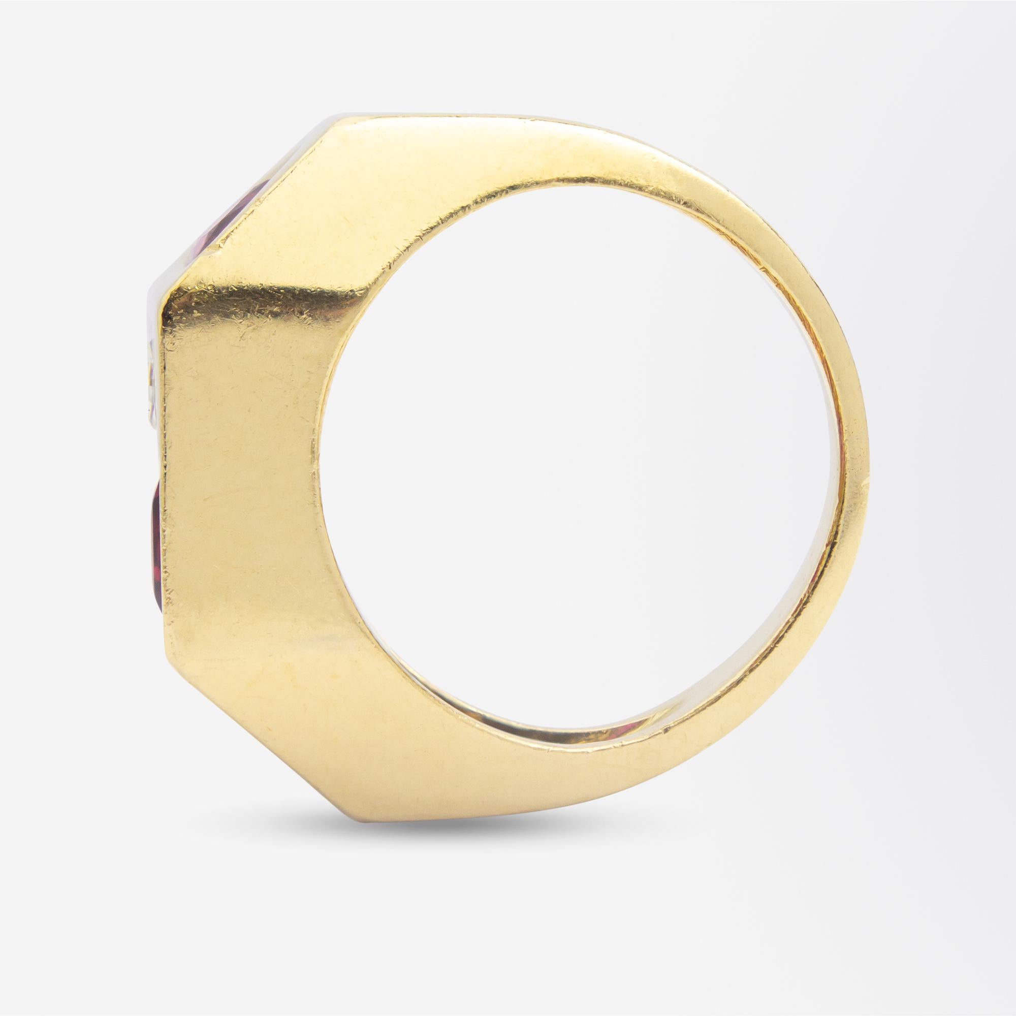 Handmade, 18 Karat Gold, Ruby & Diamond Geometric Ring For Sale 1