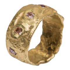 Handmade 18 Karat Organic Texture Ring with Four Fancy Colored Diamonds