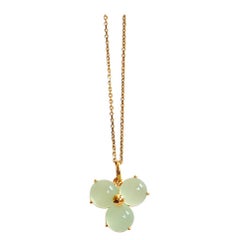 Handmade 18 Karat Solid Yellow Gold Blue Blossom Charm Chain Pendant Necklace