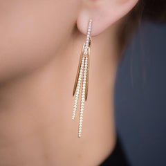 Handmade 18 Karat Yellow Gold and Diamond "Comet" Earrings
