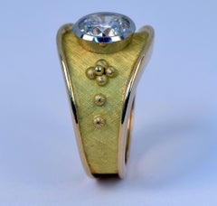Handmade 18 Karat Yellow Gold and Platinum Bezel Set Diamond Ring