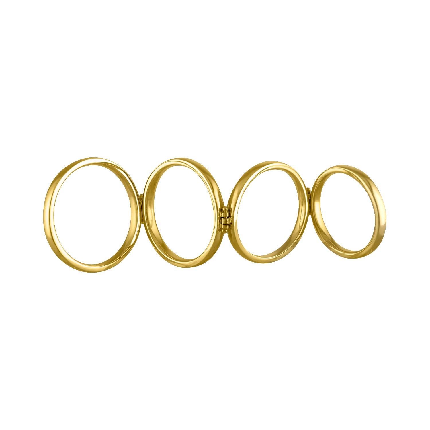 Handmade 18 Karat Yellow Gold Round Four-Finger Ring For Sale