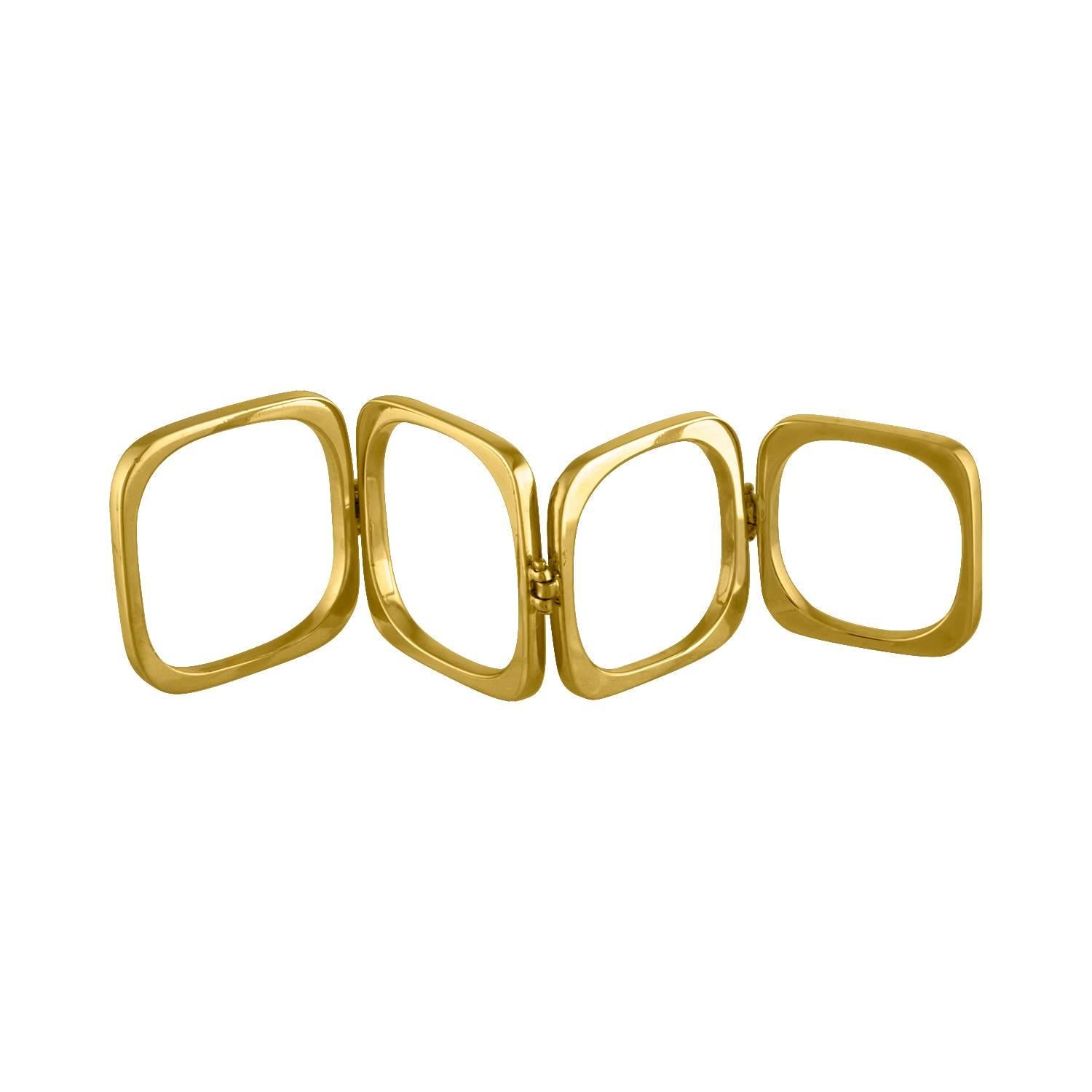 Handmade 18 Karat Yellow Gold Square Four-Finger Ring For Sale