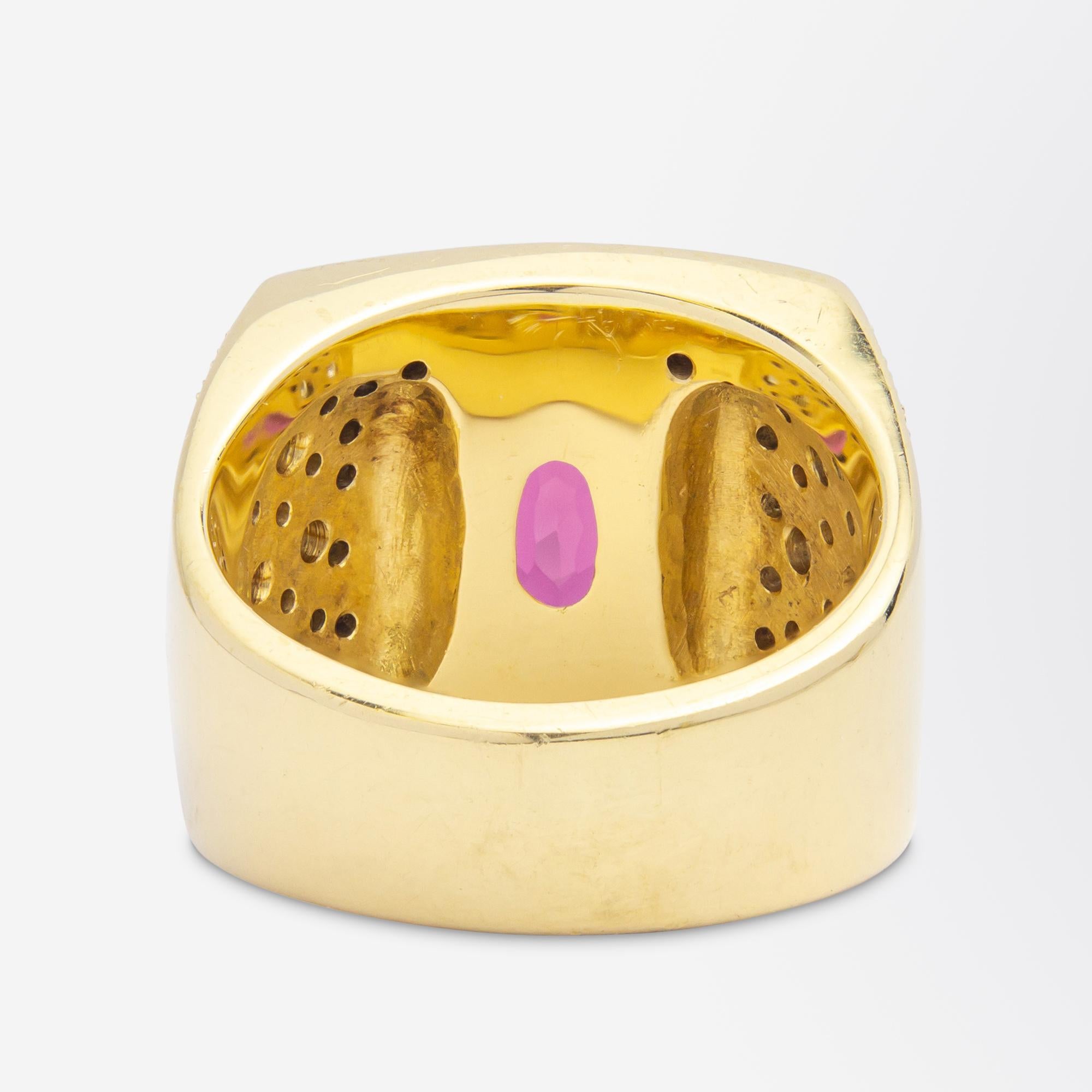 Handgefertigter Ring aus 18 Karat Gelbgold, Turmalin und Diamanten im Zustand „Gut“ im Angebot in Brisbane City, QLD