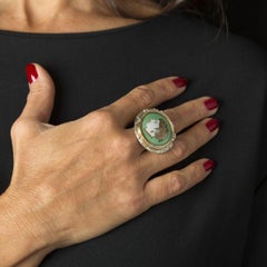 Handmade 18 Kt Gold and 925 Silver Ring with French Early 1900s Porcelain