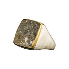 Handmade 18 Kt Gold and 925 Silver Ring with Natural Pyrite Quartz