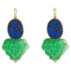 Handmade 18 Kt Gold and Bronze Earrings with Lapis Lazuli and Glass Handmade 18 Kt Gold and Bronze Earrings with Lapis Lazuli and Glass