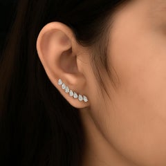 Handmade 1.85Ct Natural Diamond Ear Climber Stud Earrings 14 Carat White Gold