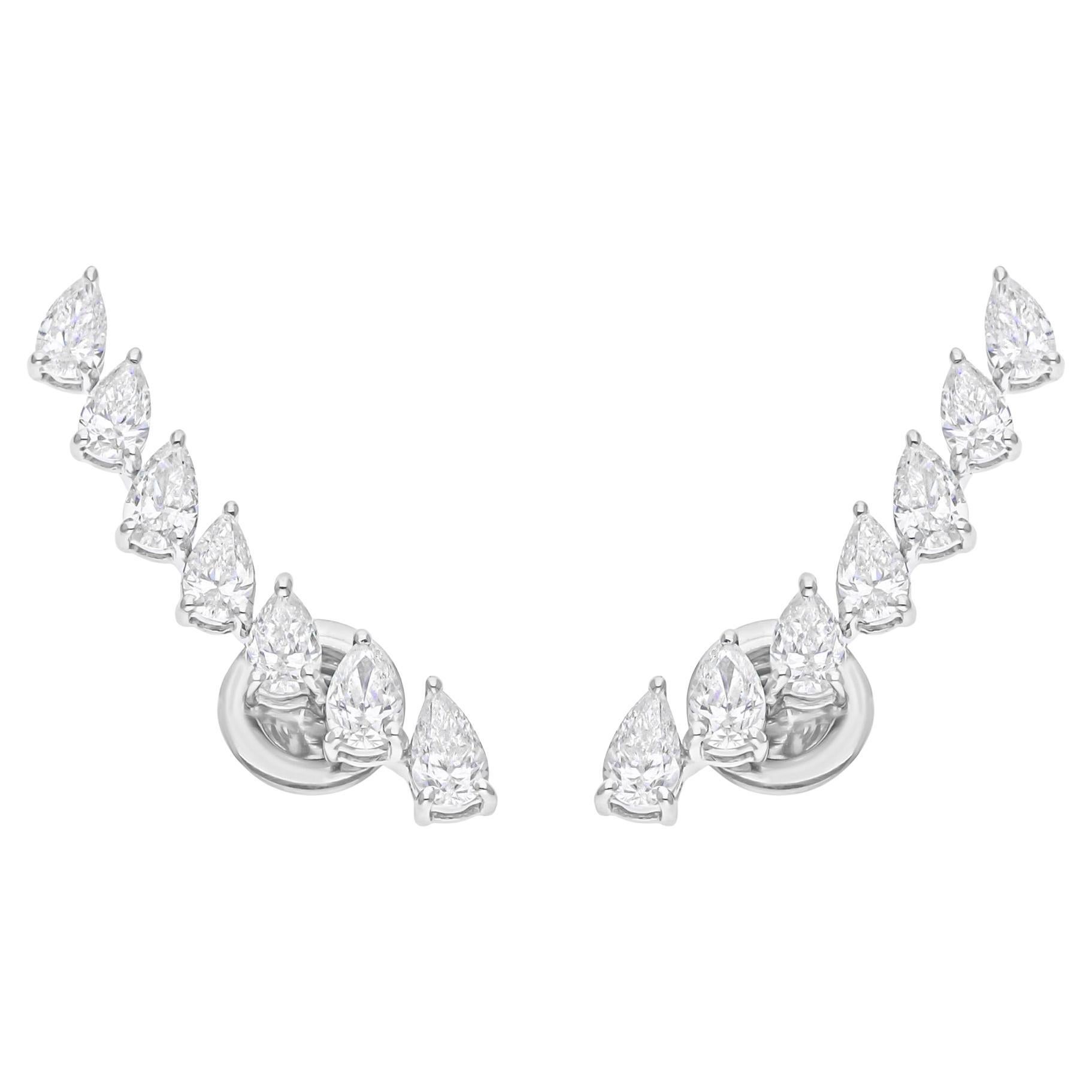 Handmade 1.85Ct Natural Diamond Ear Climber Stud Earrings 14 Carat White Gold