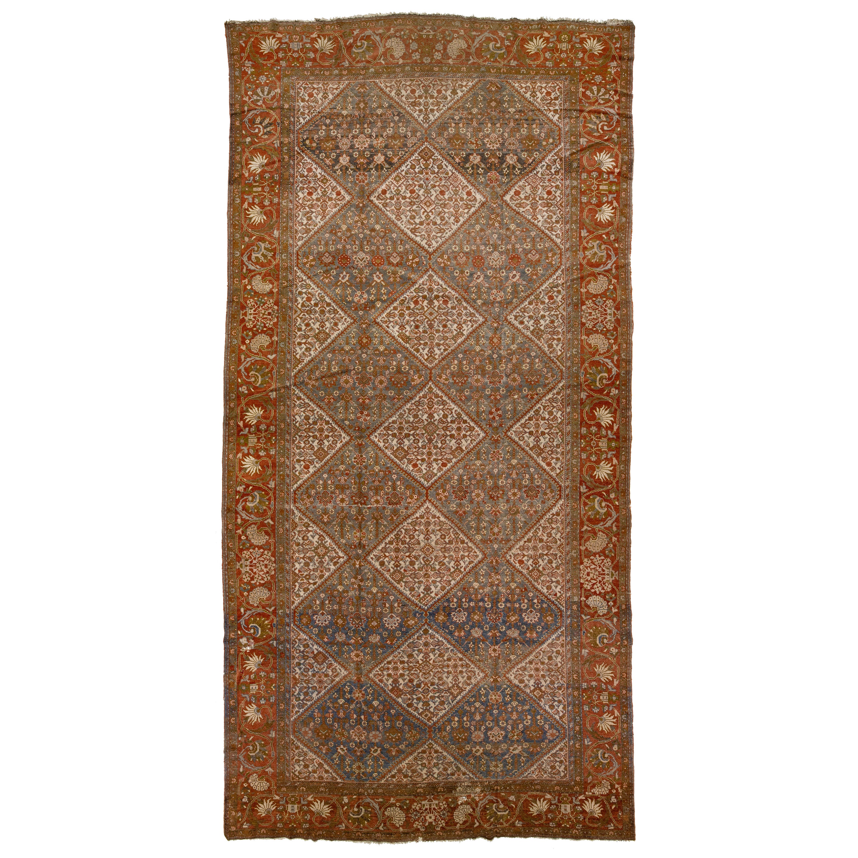 Fait main 1880s Antiquités Mahal  Tapis persan bleu à motif floral géométrique