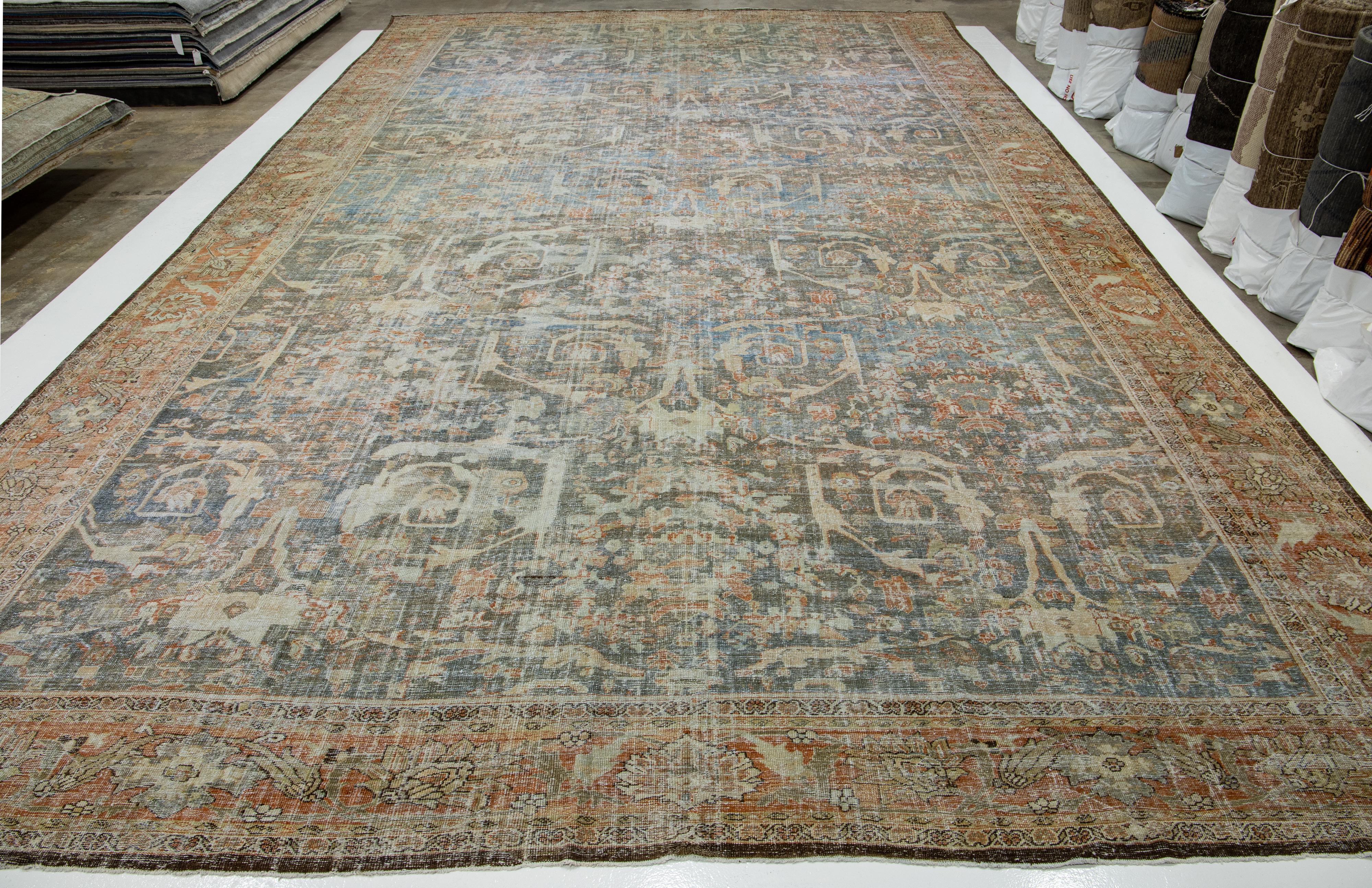 Handgefertigter blauer persischer Mahal-Teppich aus den 1890er Jahren, extra groß, mit Allover-Design im Angebot 4