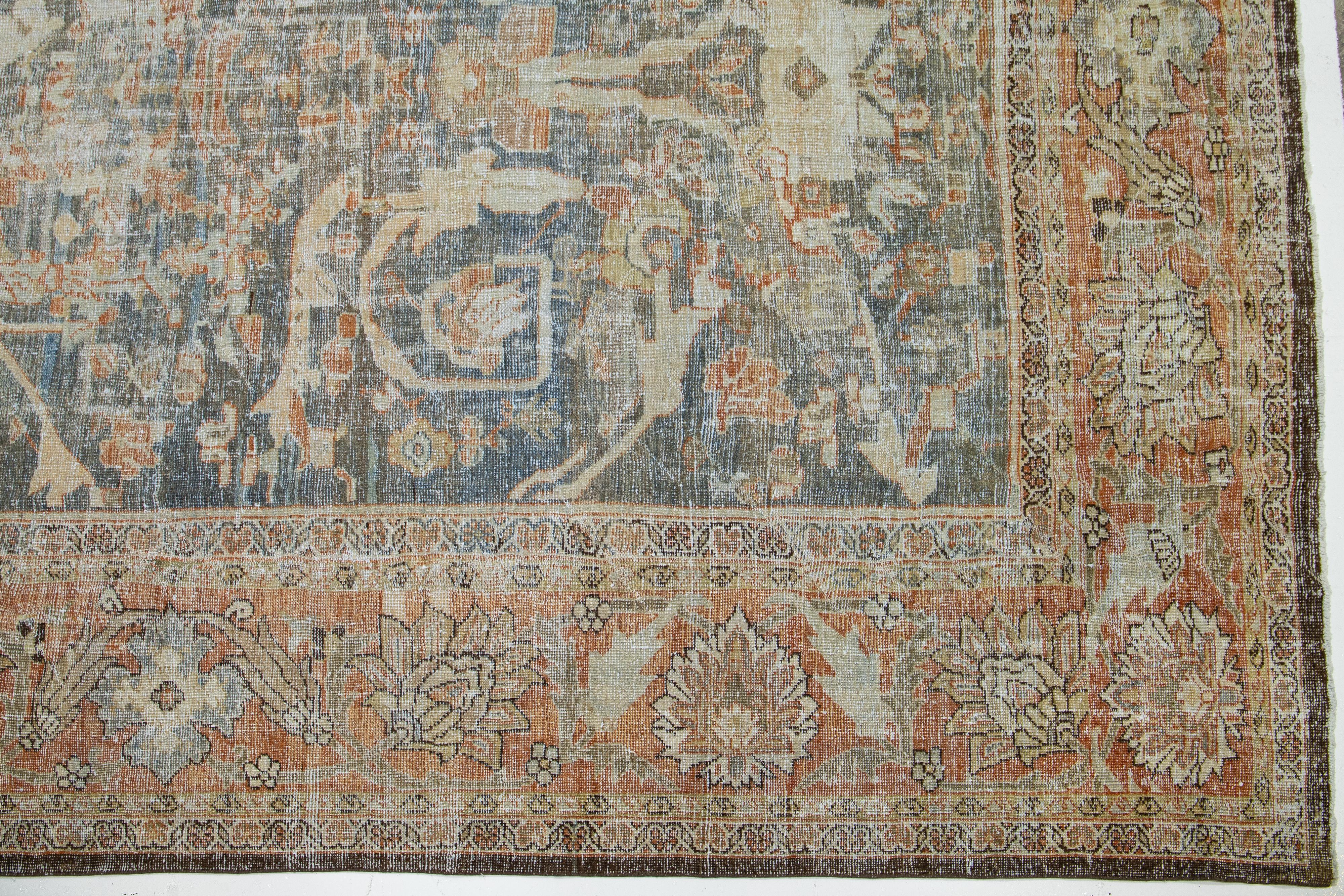 19th Century Handmade 1890s Blue Persian Mahal Extra Large Wool Rug with Allover Design For Sale