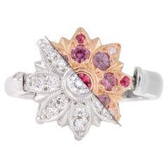Handmade 18ct Rose/White Gold 2-in-1 Spinning Flower Ring