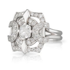 18ct White Gold Diamond Crest Art Deco Style Engagement Ring 'GIA Cert'